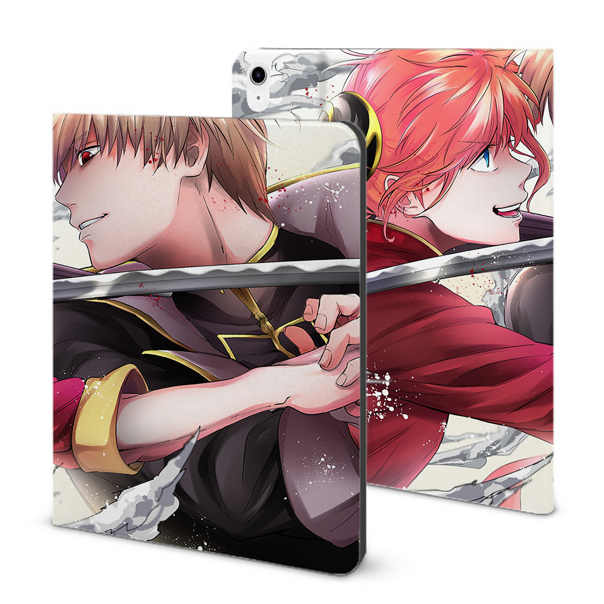 （画像用） ぎんたま 坂田銀時（さかたぎんとき） 神楽 志村新八（しむら しんぱち） GINTAMA Sakata Gintoki Kagura Shimura Shinpachi IPad ケース ブック型 PUレザー TPU 耐衝撃 軽量 薄型 ペン収納なし 全面保護 IPad 各モデル対応